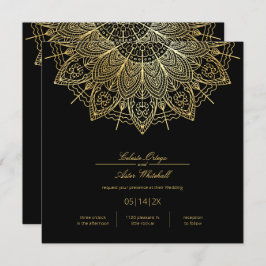 Invitación Elegante dorado Mandala simple Boda negro