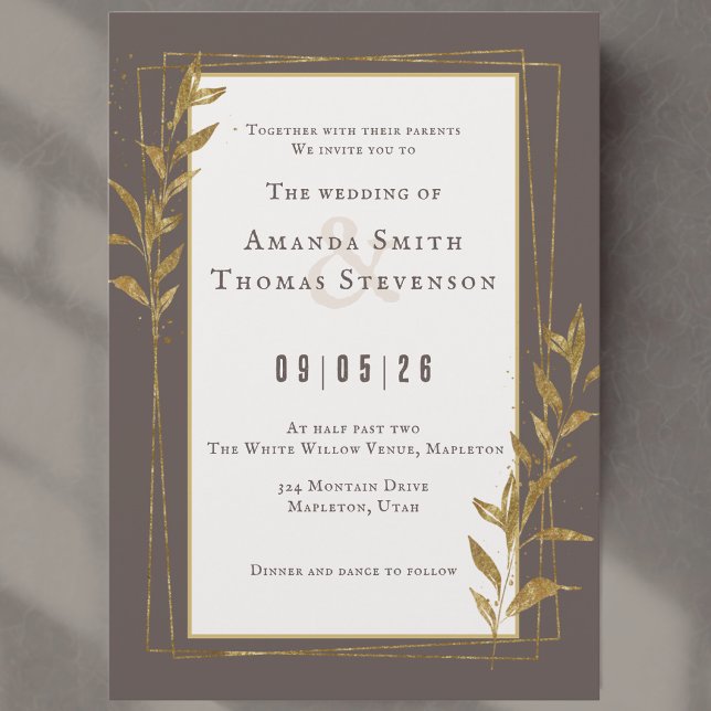 Invitación Elegante Dorado Marrón Rústico Boda Fotografía (Subido por el creador)