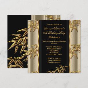Invitación Elegante Dorado Negro Bambú Asiático Caramelo Beig