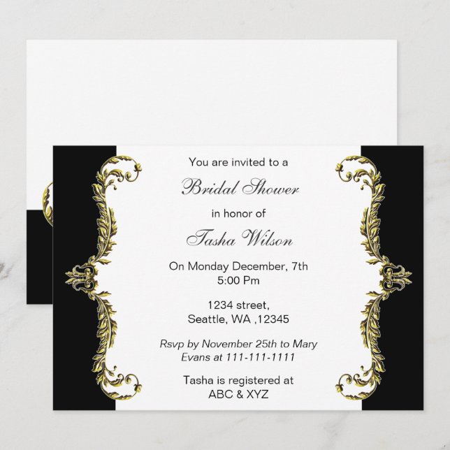 Invitación Elegante dorado negro Bridal Shower Invita (Anverso / Reverso)