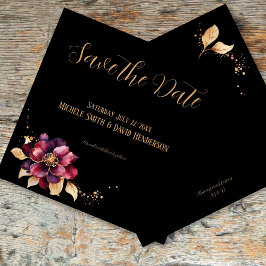 Invitación Elegante dorado negro burdeos lado lado Save the D