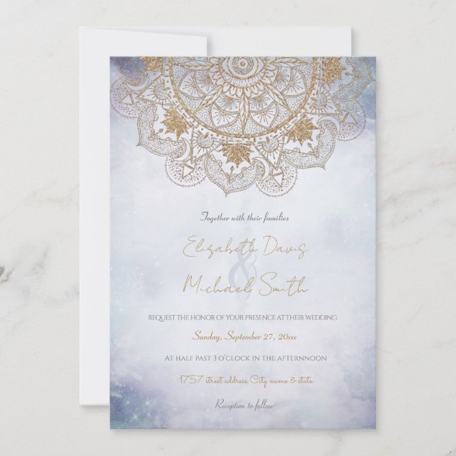 Invitación Elegante Dorado Ojo Sol Luna Mandala Diseño (Anverso)
