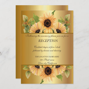 Invitación Elegante dorado,Recepción de boda Sunflowers