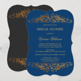 Invitación Elegante dorado Swirls Blue