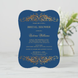 Invitación Elegante dorado Swirls Blue