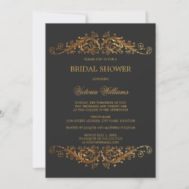 Invitación Elegante dorado Swirls Gris oscuro