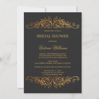 Invitación Elegante dorado Swirls Gris oscuro