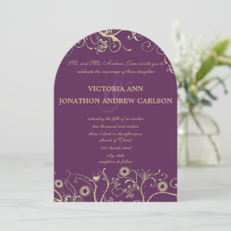 Invitación Elegante dorado Swirls Purple o cualquier color