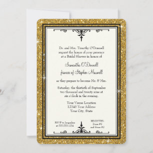 Invitación Elegante dorado y ducha de novia con guión de colo