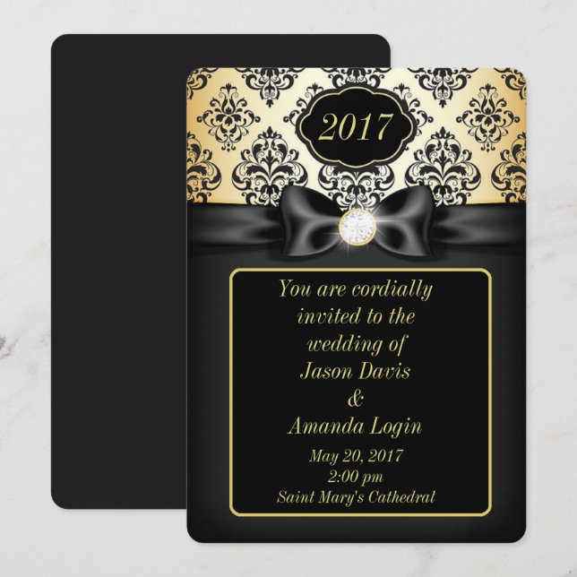 Invitación Elegante dorado y negro (Anverso / Reverso)