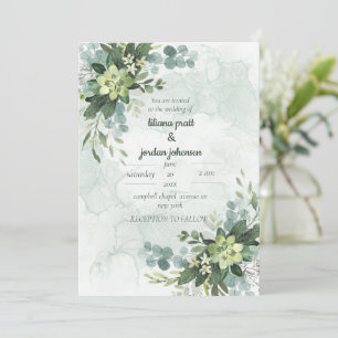 Invitación Elegante dorado y verde Eucalyptus Moss Sages Invi