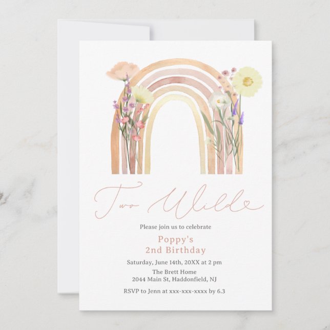 Invitación Elegante Dos Flor Silvestre Segundo Cumpleaños (Anverso)