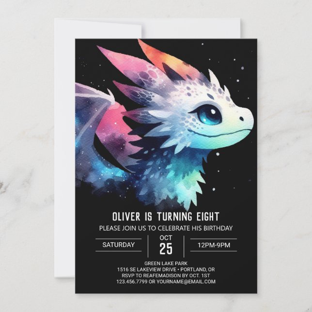 Invitación Elegante Dragon Birthday Digital (Anverso)