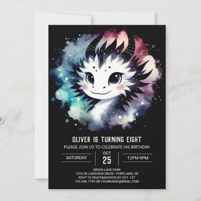 Invitación Elegante Dragón Cumpleaños Editable (Anverso)