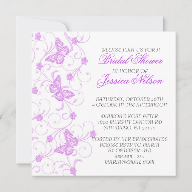 Invitación Elegante Dream Purple Butterfly Shower Invite (Anverso)