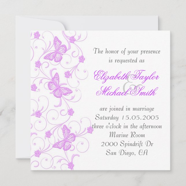 Invitación Elegante Dream Purple Butterfly Wedding Invite (Anverso)