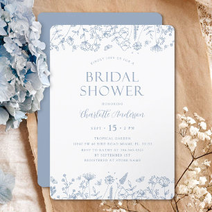 Invitación Elegante Ducha Azul Bridal Botánico Floral