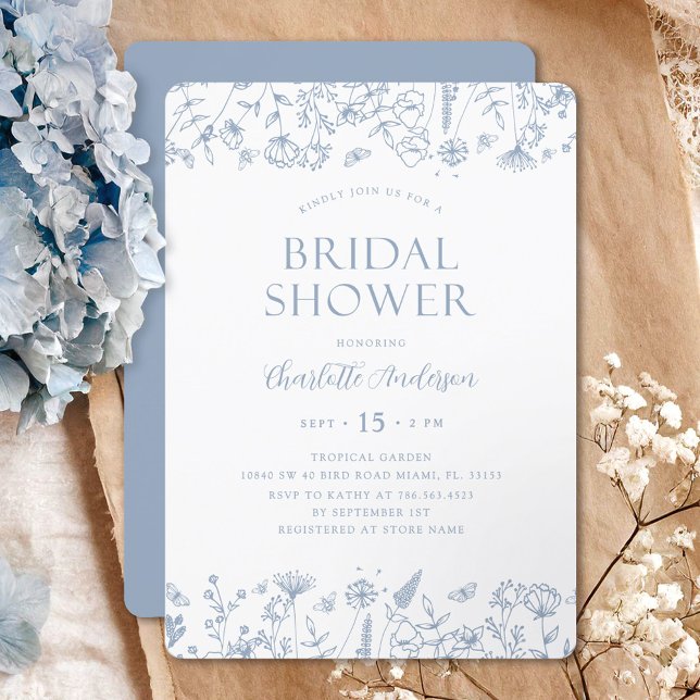 Invitación Elegante Ducha Azul Bridal Botánico Floral (Subido por el creador)