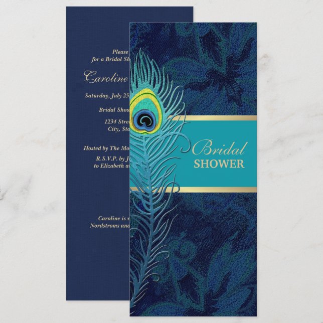 Invitación Elegante ducha azul de novia de la Marina de Pacar (Anverso / Reverso)