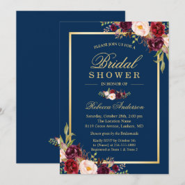 Invitación Elegante ducha azul de novia de la Marina Floral d