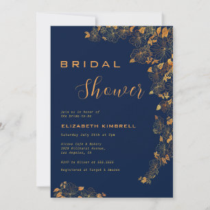 Invitación Elegante ducha azul de novia de la Marina Floral d