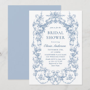 Invitación Elegante ducha azul de novia ornada victoriana