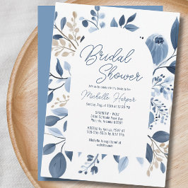 Invitación Elegante Ducha Azul Floral Boho Bridal Shower