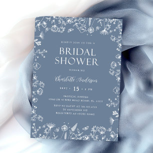 Invitación Elegante Ducha Azul Floral Bridal