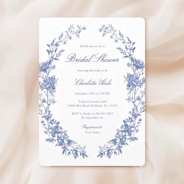 Invitación Elegante Ducha Azul Floral Bridal (Subido por el creador)