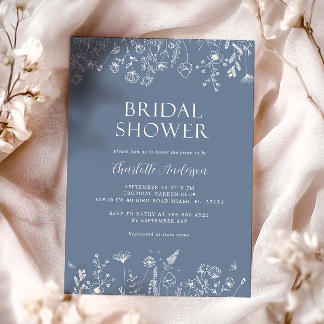 Invitación Elegante Ducha Azul Floral Bridal (Subido por el creador)