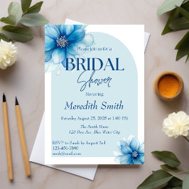 Invitación Elegante ducha azul floral de novia