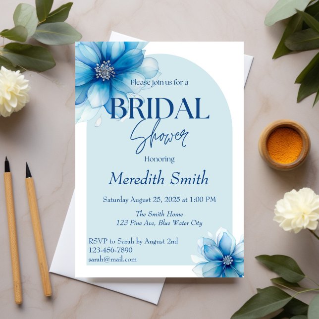 Invitación Elegante ducha azul floral de novia (Subido por el creador)