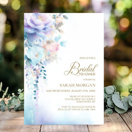 Invitación Elegante ducha azul floral de novia