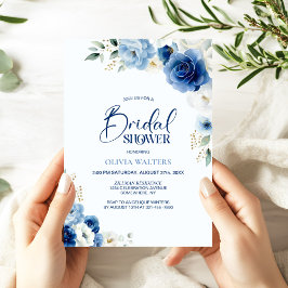 Invitación Elegante ducha azul floral de novia