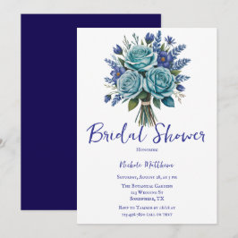 Invitación Elegante ducha azul turquesa floral nupcial