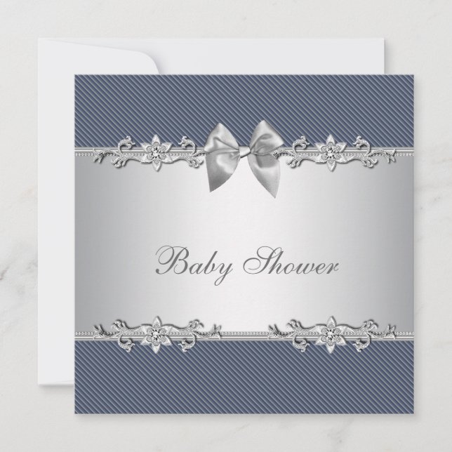 Invitación Elegante ducha azul y gris bebé (Anverso)