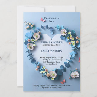 Invitación Elegante ducha azul y rosa con flores de novia