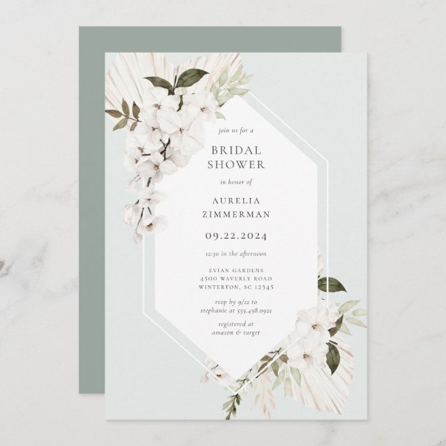 Invitación Elegante Ducha Bohemiana Floral Bridal (Anverso / Reverso)