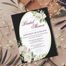 Invitación Elegante ducha Boho Black Floral Gold Bridal