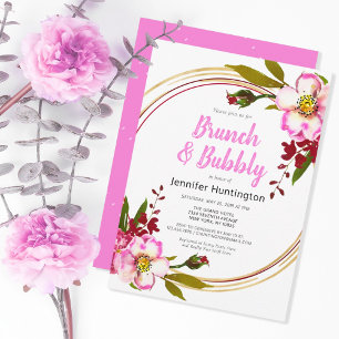 Invitación Elegante ducha Boho Floral Berry Oro Rosa Bridal