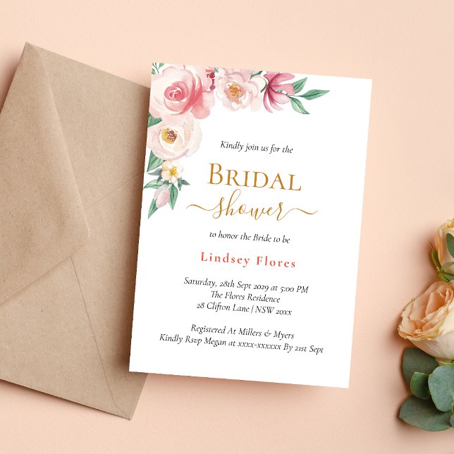 Invitación Elegante ducha Boho Floral Gold Bridal (Subido por el creador)