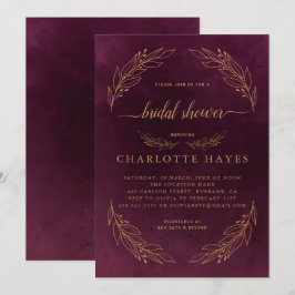 Invitación Elegante Ducha Borgoña Roja Y Dorada De Novias