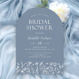 Invitación Elegante Ducha Botánica Azul Dusty Bridal
