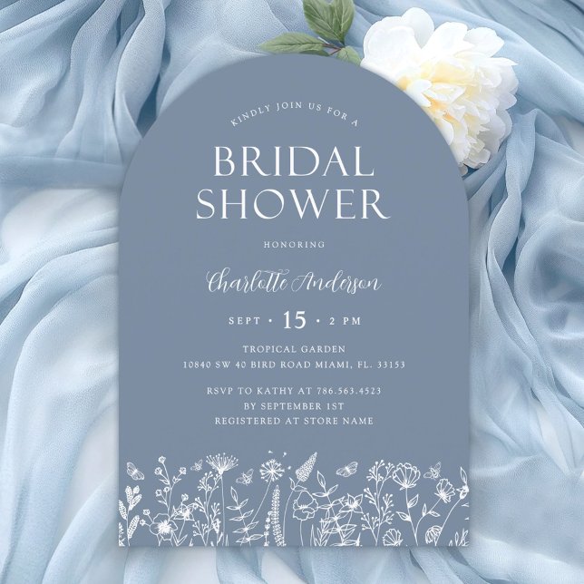 Invitación Elegante Ducha Botánica Azul Dusty Bridal (Subido por el creador)