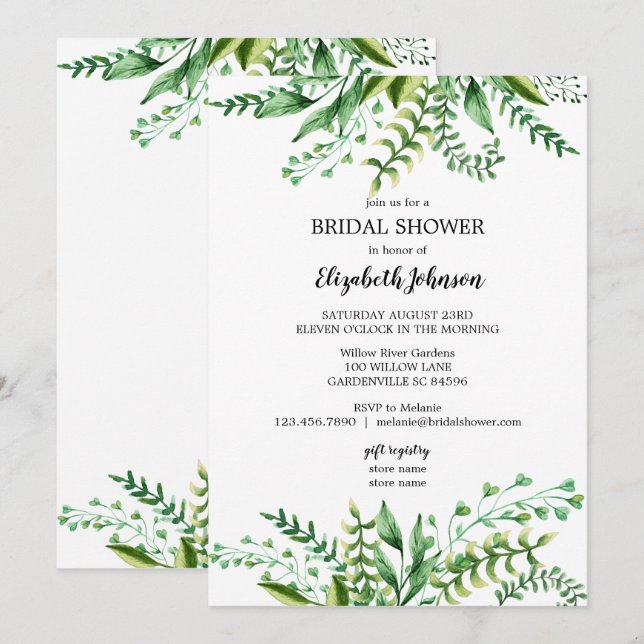 Invitación Elegante Ducha Botánica Bridal (Anverso / Reverso)