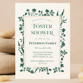 Invitación Elegante Ducha Botánica Verde Para El Cuidado De L