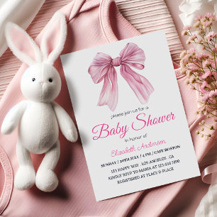 Invitación Elegante ducha Bow Rosa Bow Girl - Moderno y dulce