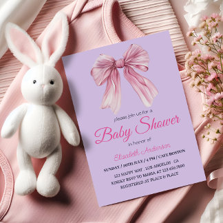 Invitación Elegante ducha Bow Rosa Bow Girl - Moderno y dulce