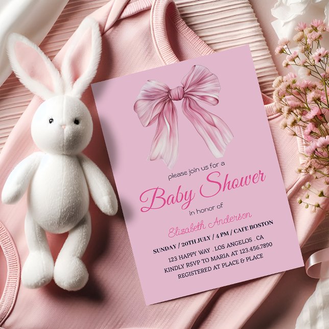 Invitación Elegante ducha Bow Rosa Bow Girl - Moderno y dulce (Subido por el creador)