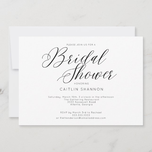Invitación Elegante Ducha Bridal Blanco Formal Negro (Anverso)